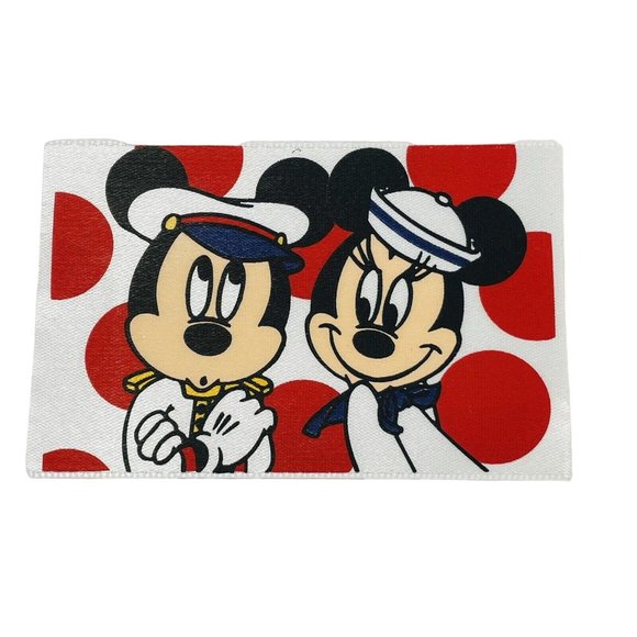 Vintage Walt Disney Blue Polkadot Mickey Minnie Mouse Woven 3” Sew On Label - Picture 1 of 4
